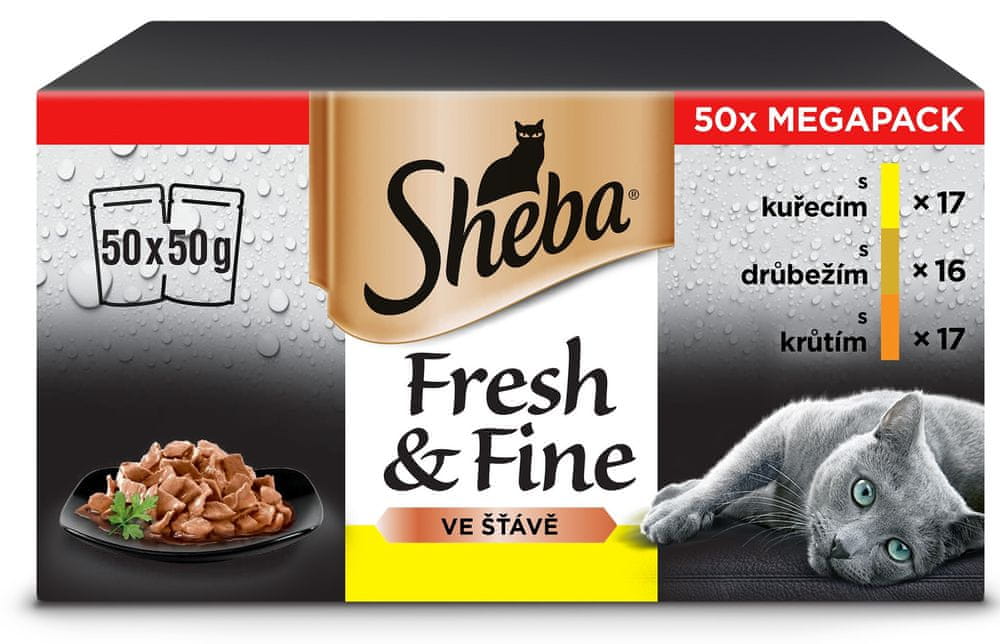 Sheba Fresh & Fine vrecúško hydinový výber v šťave pre dospelé mačky 50×50 g